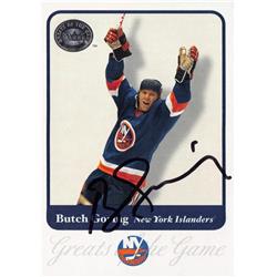 726056 Butch Goring Autographed New York Islanders 2001 Fleer Greats of the Game No.82 Hockey Card