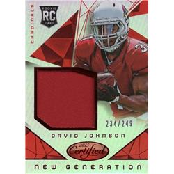 Picture of Autograph Warehouse 654477 David Johnson Player Worn Jersey Patch Arizona Cardinals 2015 Panini Certified New Generation Rookie Refractor No.NGDJ LE 234-249 Football Card