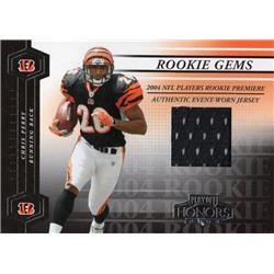 703394 Chris Perry Player Worn Jersey Patch Cincinnati Bengals 2004 Donruss Playoff Honors Rookie Gems No.210 Football Card