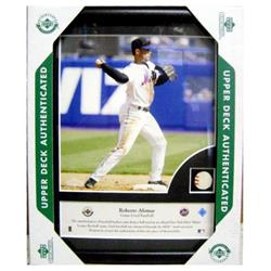 703661 Roberto Alomar New York Mets W Game Used Baseball Piece Upper Deck Framed Photo