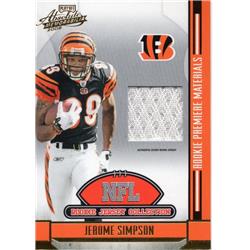 701073 Jerome Simpson Player Worn Jersey Patch Cincinnati Bengals 2008 Playoff Absolute No.10 Football Card