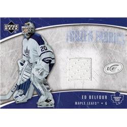 701137 Ed Belfour Player Worn Jersey Patch Toronto Maple Leafs 2006 Upper Deck Frozen Fabrics No.FFEB Hockey Card