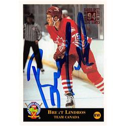 701327 Brett Lindros Autographed Team Canada 1994 Classic Draft Rookie No.204 Hockey Card