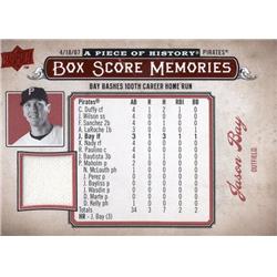 702538 Jason Bay Player Worn Jersey Patch Pittsburgh Pirates 2008 Upper Deck Box Score Memories No.BSM46 Baseball Card