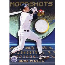 702604 Mike Piazza Player Worn Jersey Patch New York Mets, JZ 2003 Fleer Ultra Moonshots No.MP31 Baseball Card