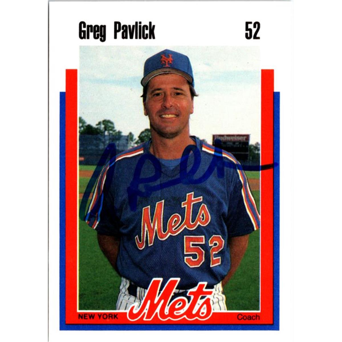 586708 Greg Pavlick Autographed New York Mets 1989 Kahns No.52 Baseball Card