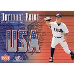 700772 Michael Aubrey Player Worn Jersey Patch Team USA 2003 Upper Deck National Pride No.NPMA Baseball Card