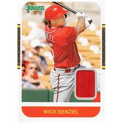 700875 Nick Senzel Player Worn Jersey Patch Cincinnati Reds 2021 Panini Donruss No.87MNS Baseball Card