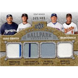 Ian Kinsler, Troy Tulowitzki & Melvin Mora & Prince Fielder Player Worn Jersey Patch 2009 Upper Deck Ballpark No.299 LE 369-400 Baseball Card