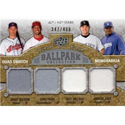 Andruw Jones, Chris Young & Grady Sizemore & Matt Holliday Player Worn Jersey Patch 2009 Upper Deck Ballpark No.203 LE 347-400 Baseball Card