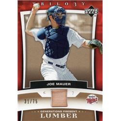 687678 Joe Mauer Player Used Bat Patch Minnesota Twins 2005 Upper Deck Trilogy Lumber No.PRJM LE 31-75 Baseball Card