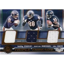 687692 Bobby Engram, Marcus Robinson & Dez White Player Worn Jersey Patch Chicago Bears 2001 Pacific Triple Threads No.9 Football Card