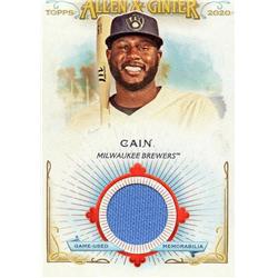 687838 Lorenzo Cain Player Worn Jersey Patch Milwaukee Brewers 2020 Topps Topps Allen & Ginter No.FSRBLC Blue Baseball Card