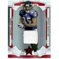 687871 Derrick Mason Player Worn Jersey Patch Baltimore Ravens 2008 Leaf Rookies & Stars Refractor No.8 LE 265-350 Football Card