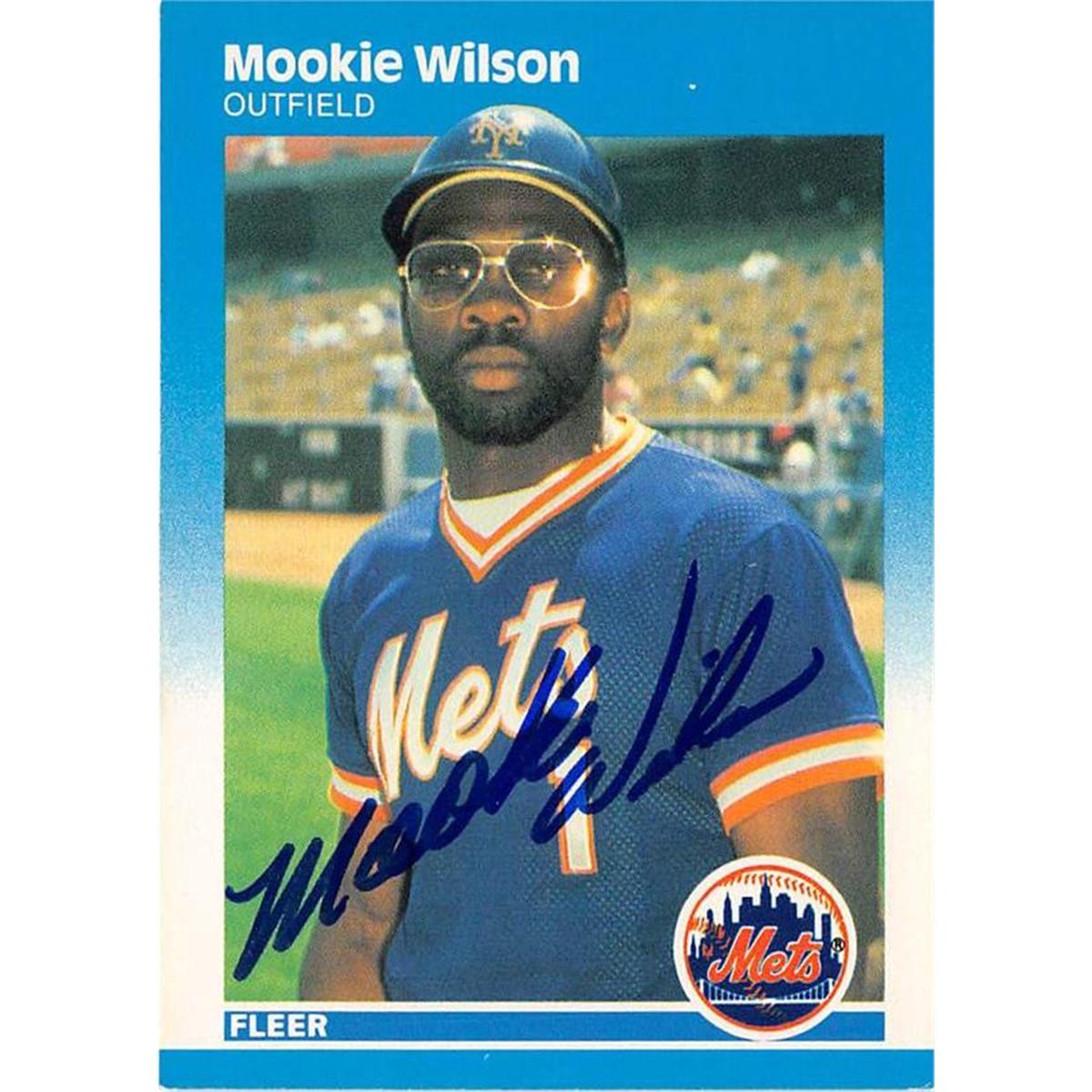 688572 Mookie Wilson Autographed New York Mets 1987 Fleer No.25 Baseball Card