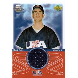 664757 Mark Prior Player Worn Jersey Patch Chicago Cubs, Team USA 2002 Upper Deck Sweet Spot No.USAMP Baseball Card
