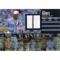 664881 Tim Raines Player Worn Jersey Patch Montreal Expos 2002 Upper Deck Batting Champs No.BCTR Pinstripe Baseball Card