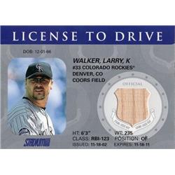664886 Larry Walker Player Used Bat Patch Colorado Rockies 2002 Topps Stadium Club License To Drive No.LDLW Baseball Card