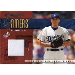 724356 Kazuhisa Ishii Player Worn Jersey Patch Los Angeles Dodgers 2003 Donruss Gamers No.G31 LE 141-500 Baseball Card