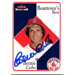 724668 Bernie Carbo Autographed Boston Red Sox, SC 2001 Fleer 100th Beantowns Best No.89 Baseball Card