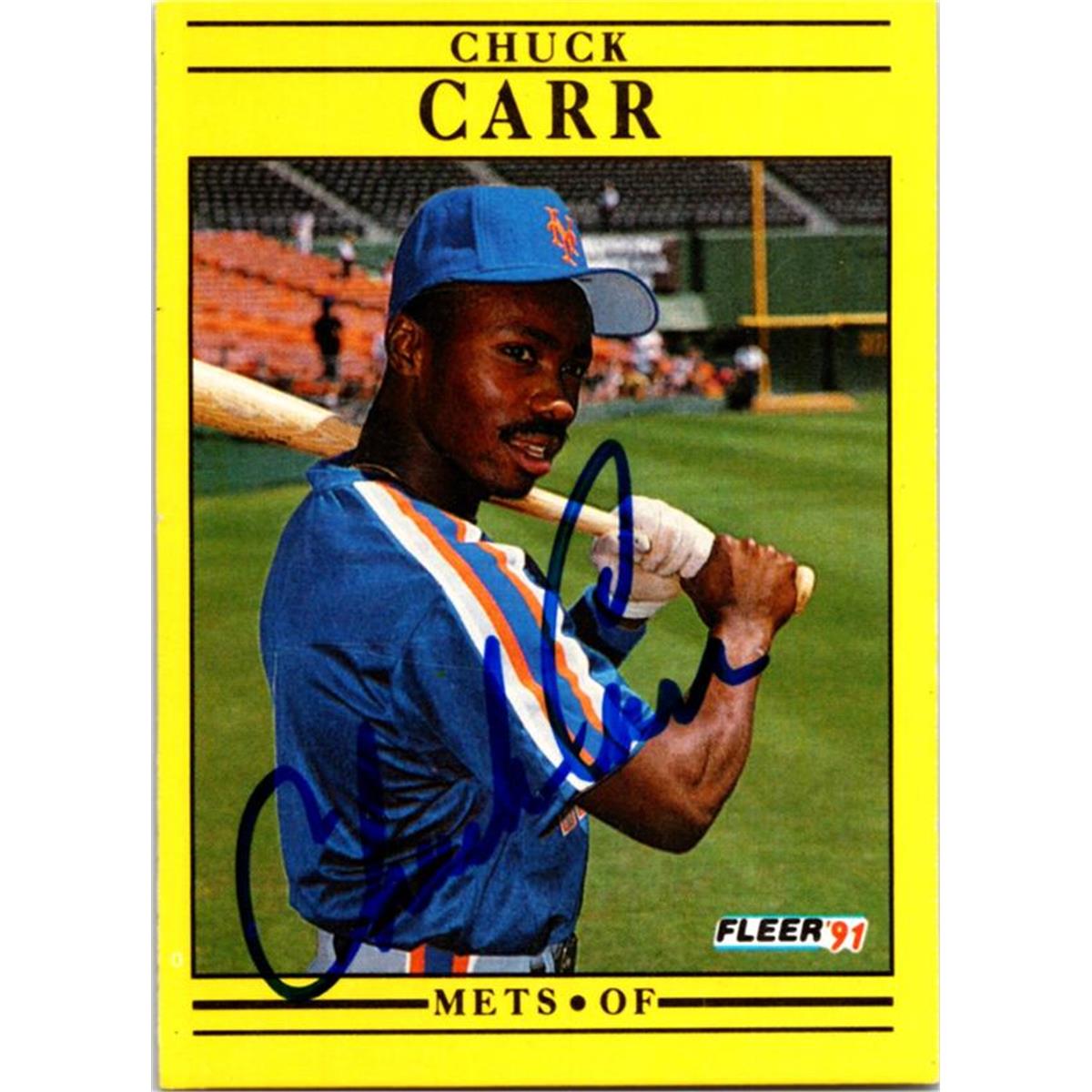 724950 Chuck Carr Autographed New York Mets 1991 Fleer No.141 Baseball Card