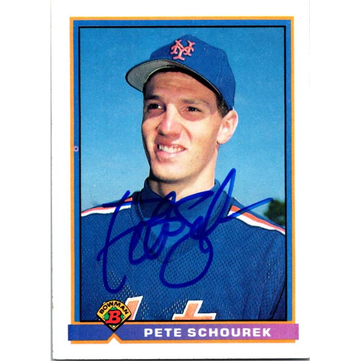 725359 Pete Schourek Autographed New York Mets 1991 Bowman No.482 Baseball Card