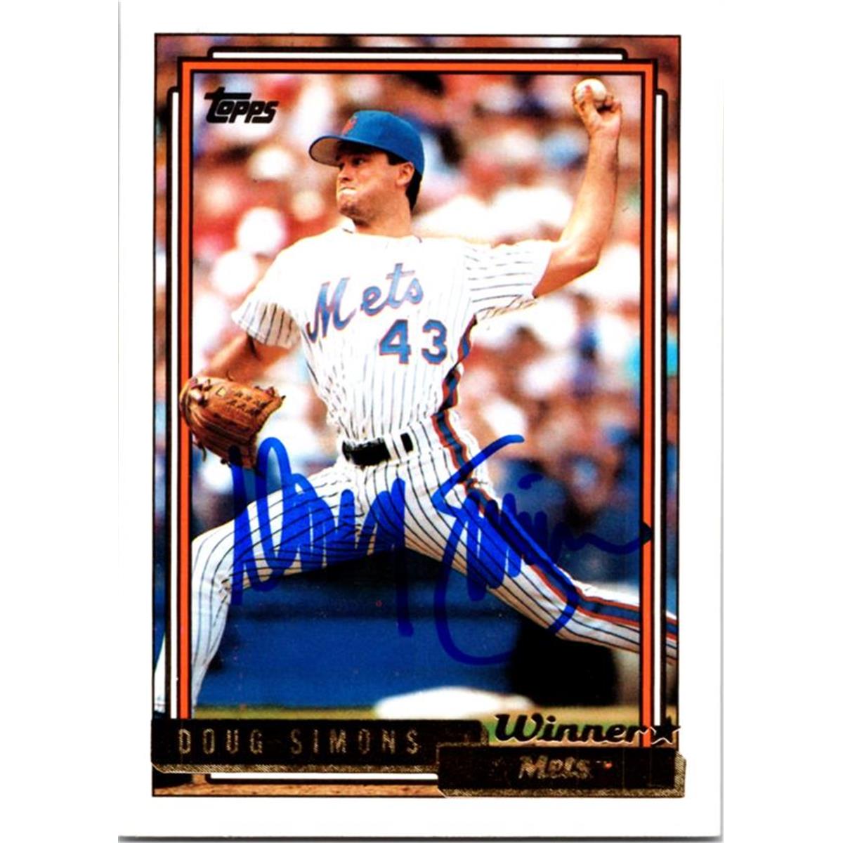 725362 Doug Simons Autographed New York Mets 1992 Topps Gold No.82 Baseball Card