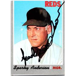 725543 Sparky Anderson Autographed Cincinnati Reds 1969 Topps No.181 Baseball Card