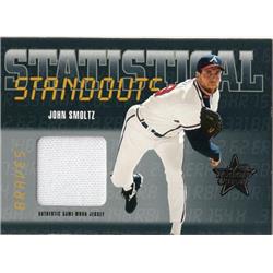 703565 John Smoltz Player Worn Jersey Patch Atlanta Braves 2002 Leaf Rookies & Stars No.SS49 Baseball Card