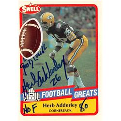 703773 Herb Adderley Autographed Sticker on Front Green Bay Packers 1989 Swell No.103 Inscribed HOF 80 Football Card