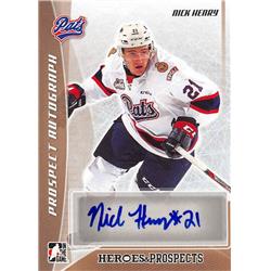 701098 Nick Henry Autographed Regina Pats, Colorado Avalanche 2017 Leaf Heroes & Prospects Rookie No.PANH1 Hockey Card