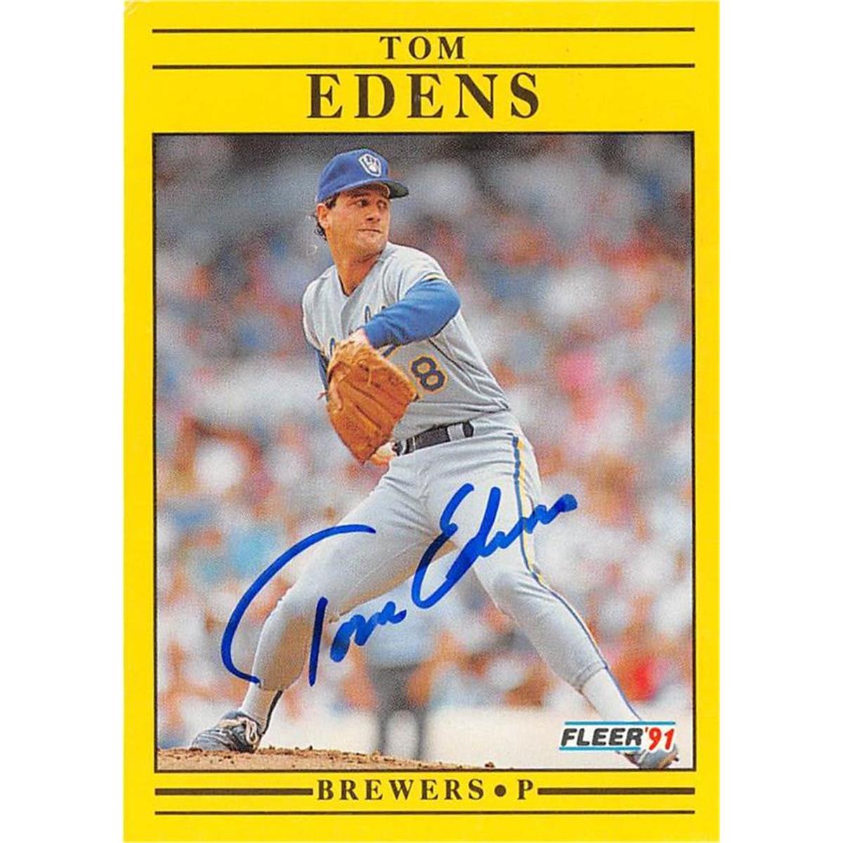 702126 Tom Edens Autographed Milwaukee Brewers 1991 Fleer No.582 Baseball Card