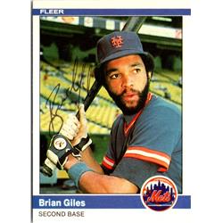 702672 Brian Giles Signed New York Mets 1984 Fleer No.585 Ballpoint Baseball Card