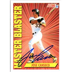 703137 Jose Canseco Signed Oakland Athletics 1991 Score Master Blaster No.690 Baseball Card