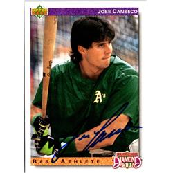 703142 Jose Canseco Signed Oakland Athletics 1992 Upper Deck Diamond Skills No.649 Baseball Card