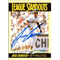 703157 Jose Canseco Signed Oakland Athletics 1990 Fleer Stadouts No.4 Baseball Card