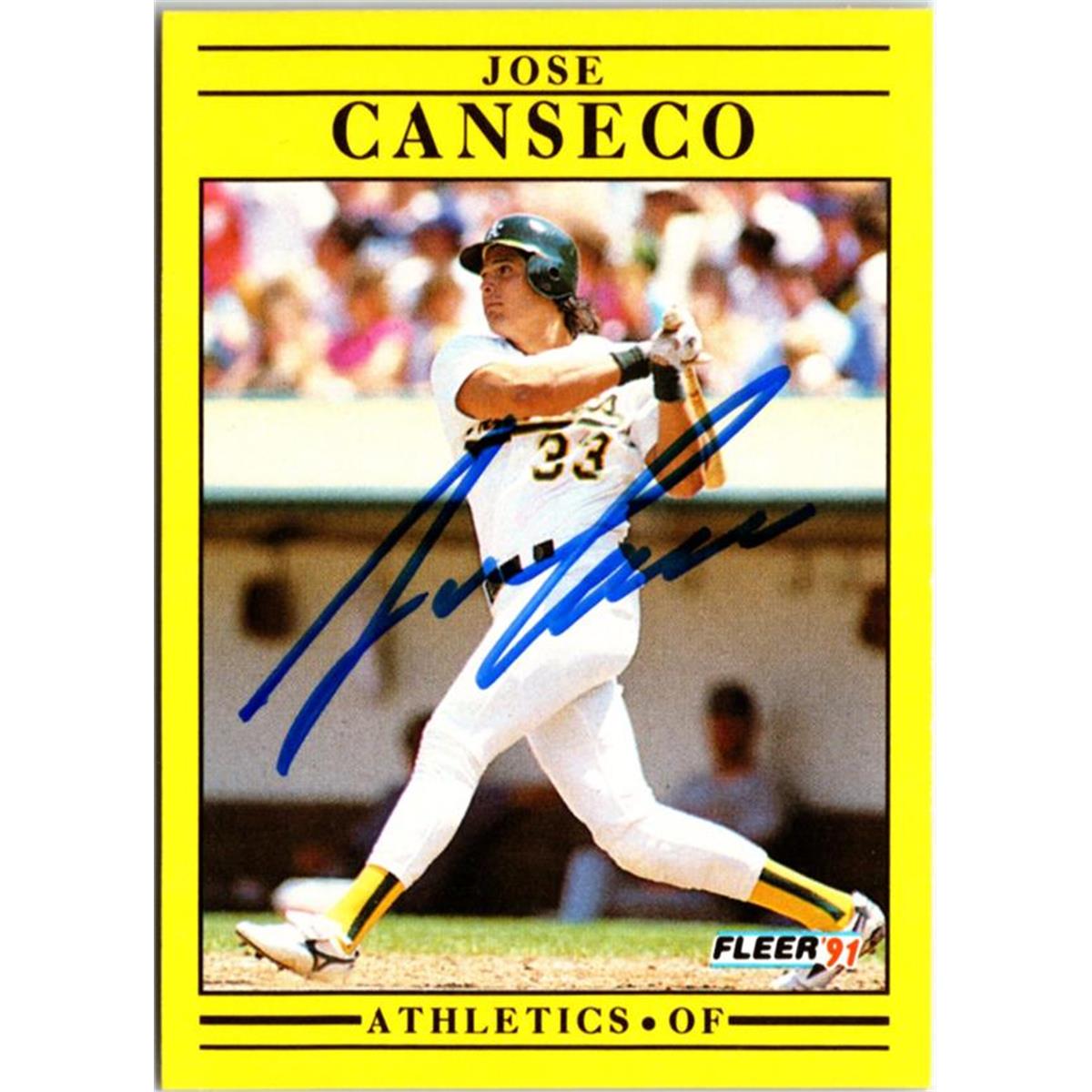 703164 Jose Canseco Signed Oakland Athletics 1991 Fleer No.5 Baseball Card