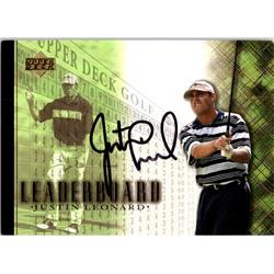 689488 Justin Leonard Autographed PGA Tour, Texas Longhorns & SC 2001 Upper Deck Leaderboard No.94 Golf Card