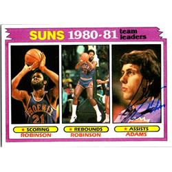 700316 Alvan Adams Autographed Phoenix Suns, SC 1981 Topps Leaders No.60 Basketball Card
