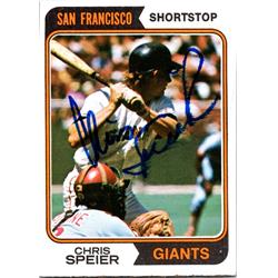 700737 Chris Speier Autographed San Francisco Giants, JZ 1974 Topps No.129 Baseball Card