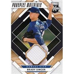 700791 Brady Singer Player Worn Jersey Patch Kansas City Royals 2020 Panini Elite Extra Prospect Rookie No.PMBS Baseball Card