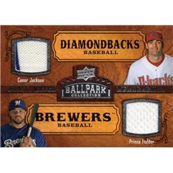687697 Prince Fielder & Conor Jackson Player Worn Jersey Patch Brewers, Diamondbacks 2008 Upper Deck Ballpark No.169 Baseball Card