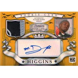 Johnnie Lee Higgins Autographed Player Worn Jersey Patch Oakland Raiders 2007 Bowman Sterling Rookie Refractor No.CSGJH LE 25-250 Football Card