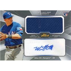 688802 Mike Olt Autographed Player Worn Jersey Patch Texas Rangers 2013 Topps Finest Rookie Refractor No.AJRMO Baseball Card
