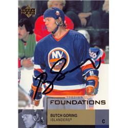 689094 Butch Goring Autographed New York Islanders, SC 2002 Upper Deck Foundations No.60 Hockey Card