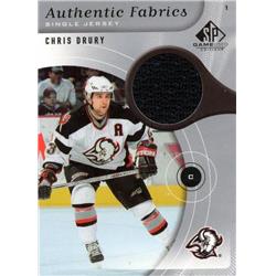 675852 Chris Drury Player Worn Jersey Patch Buffalo Sabres 2006 Upper Deck Authentic Fabrics No.AFCD Hockey Card