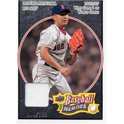 676081 Daisuke Matsuzaka Player Worn Jersey Patch Boston Red Sox, Japanese 2008 Upper Deck Heroes World Series No.28 LE 84-125 Baseball Card