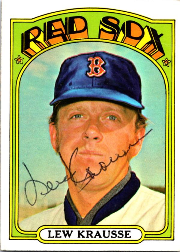 780759 Lew Krausse Autographed Baseball Card - Boston Red Sox 1972 Topps No.592