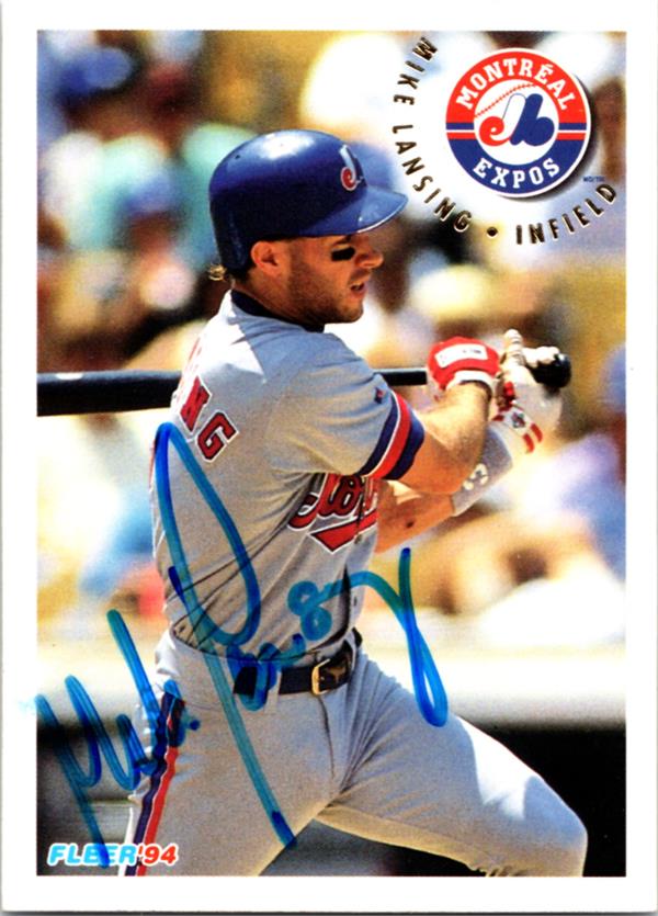 780972 Mike Lansing Autographed Baseball Card - Montreal Expos 1994 Fleer No.543