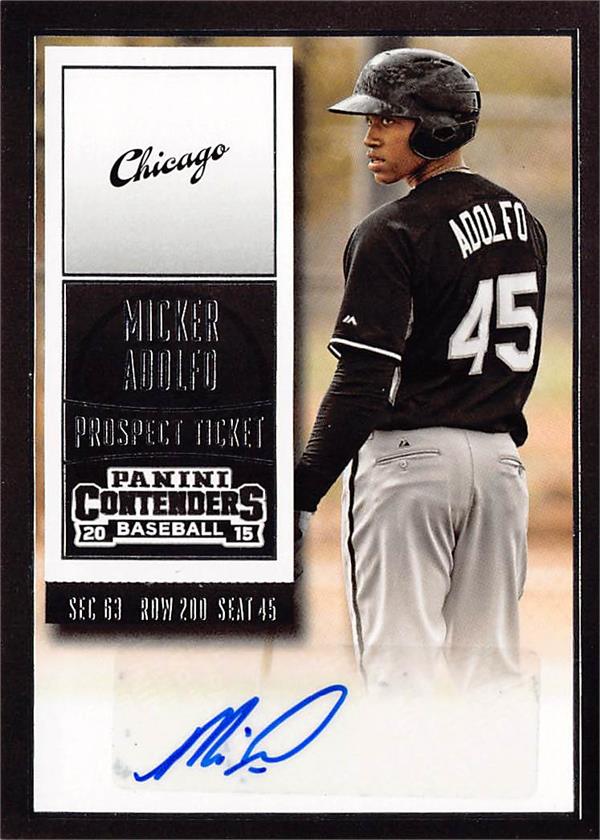 736833 Micker Adolfo Autographed Baseball Card - Chicago White Sox 2015 Panini Contenders Rookie No.43